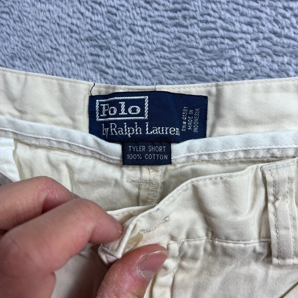 Polo Ralph Lauren Tyler‎ Short Mens 36 Tan Khaki Pleated Chino Cotton 100%